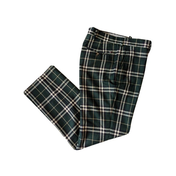 Tommy Hilfiger Plaid Green Tartan Wool Pants Straight fit Trouser Flat 36 X 34